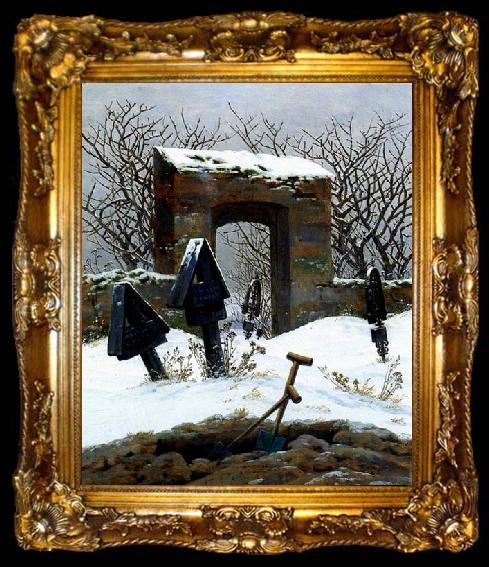 framed  Caspar David Friedrich Graveyard under Snow, ta009-2